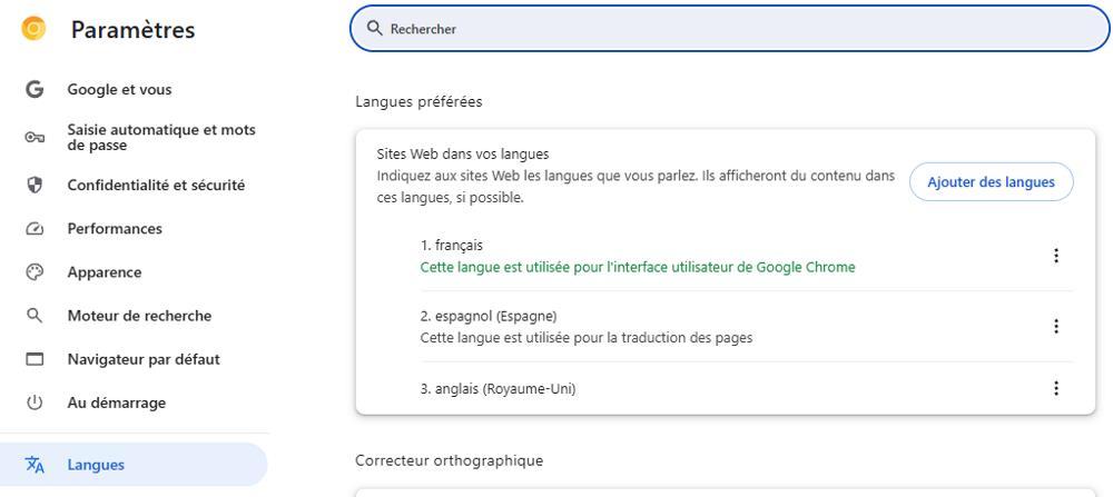 Changer la langue de Chrome