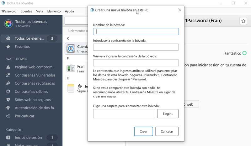 1Password créer un nouveau coffre-fort