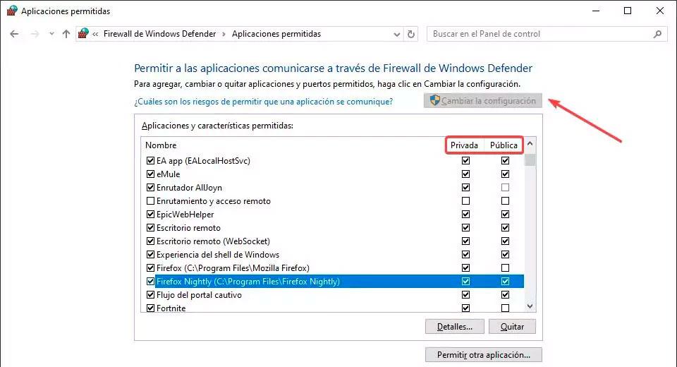 Modifier les autorisations de l'application du pare-feu Windows