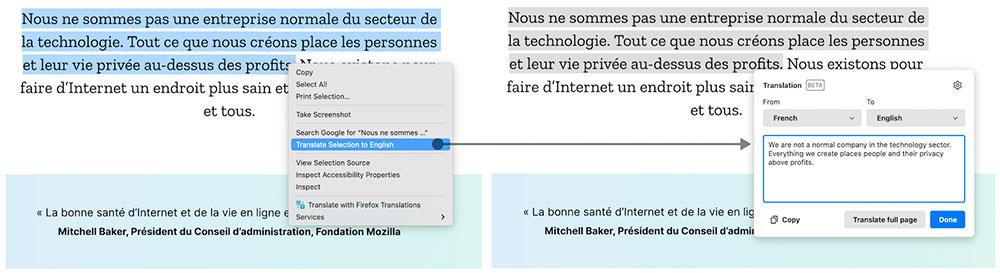 Traduction dans Firefox 128