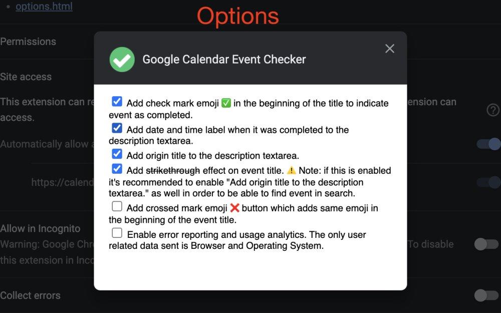 Calendrier Google du vérificateur d'événements