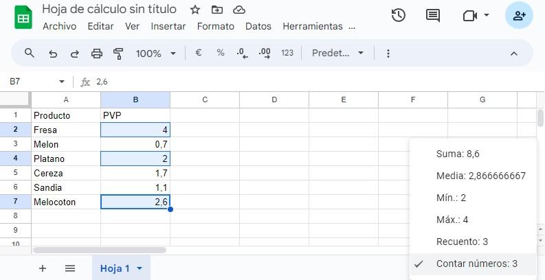 données de feuille Google sans calculs