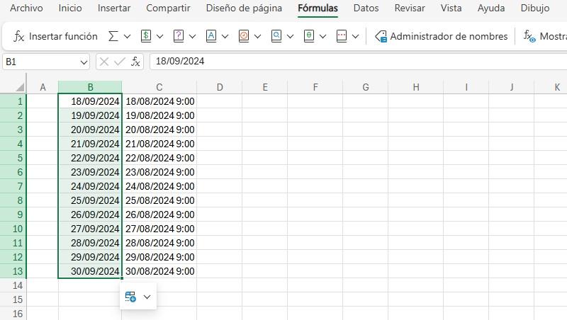 Remplir les dates dans Excel