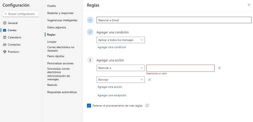 Règle de transfert du courrier Outlook vers Gmail